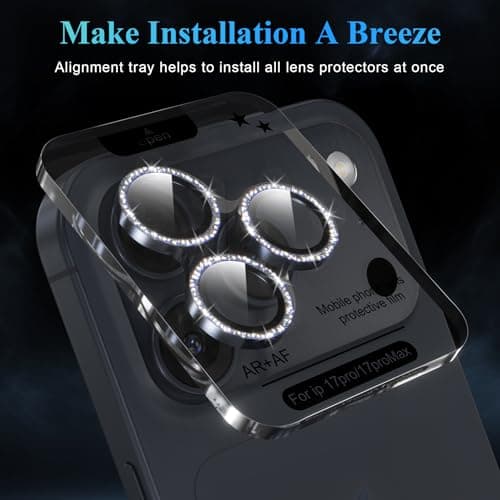 YWXTW Camera Lens Protector for iPhone 17 Pro/iPhone 17 Pro Max, [1 Step Installation Tray] Tempered Glass Screen Protector Metal Individual Camera Cover Accessories Case Friendly (Glitter Blue) - Thumbnail 5