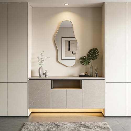 DAOYIJIAJU Gold Irregular Mirror, 40"x18" Asymmetrical Wall Mirror with Metal Frame, Modern Organic Mirrors for Living Room Bathroom Bedroom Hallway Entryway, Hangs Vertically or Horizontally - Thumbnail 2