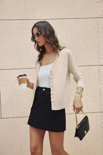 GRACE KARIN Lightweight Summer Button Up Cardigan Sweater for Women Beige M - Thumbnail 2