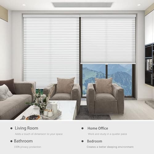 Changshade Cellular Shades Cordless Blinds for Indoor Windows, Honeycomb Blinds Pleated Window Shades Light Filtering for Bedroom, Bathroom, Shade Size 50 inch High 28 inch Wide, White - Thumbnail 5