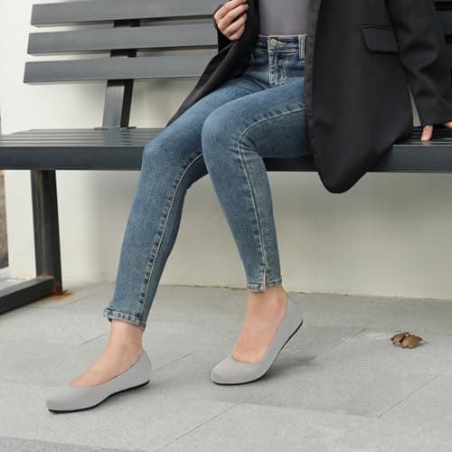 ATHMILE Women's Ballet Flat Shoes Round Toe Slip on Women Flats Knit Flat Shoes for Women for Dressy Casual Office Work Wedding Comfort Soft Gray Size 9 - Thumbnail 2