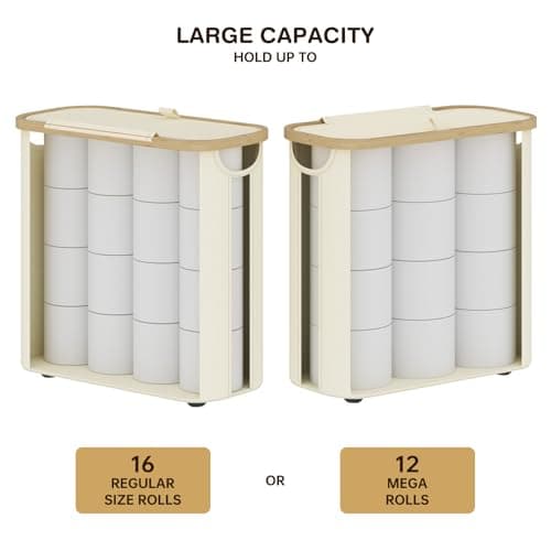 Toilet Paper Storage Basket with Lid and Handle, Foldable Toilet Paper Basket Organizer for Bathroom, Large Capacity Toilet Paper Holder with Storage for 12 Mega or 16 Regular Rolls, Beige - Thumbnail 3