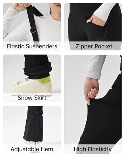HIGH EXPERIENCE Womens Ski Bib Pants Slim Fit Soft Shell Snow Skinny Fitted Snowboard Insulated Waterproof Windproof Warm (Light Green, Medium) - Thumbnail 5