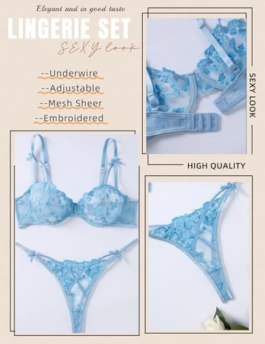 Avidlove Sexy Bra and Panty for Women Mesh Sheer Underwire Lingerie Set Light Blue XL - Thumbnail 5
