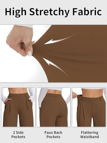 AVAMO Womens Dress Pants Wide Leg Stretchy Work Pants Pull On Business Casual Trousers Slacks for Women with Pockets Brown - Thumbnail 4