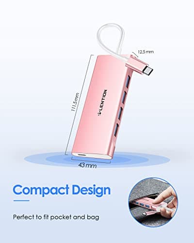LENTION USB C Hub with 4 USB 3.0 & Type C Charging Compatible 2025-2016 MacBook Pro, 2025-2018 Mac Air, New Surface, Chromebook, More, Stable Driver Certified Type C Multiport Adapter (Rose Gold) - Thumbnail 6