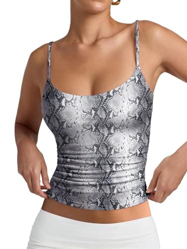 PINKMSTYLE Camisole Tops for Women Scoop Neck Tank Top Sleeveless Double Lined Summer Spaghetti Strap Going Out Tops Snake Print Large - Image 1
