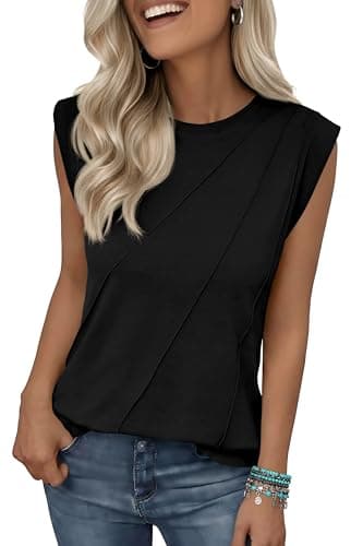 JINKESI Cap Sleeve Tops for Women Summer Top Casual Basic Tee Shirts Loose Tank Tops 2026 Vacation Outfits Black-L - Image 1