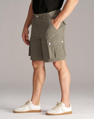 CHRONOLINE Men's Work Shorts Regular Fit Midweight Cotton Twill Cargo Shorts for Men Outdoor Shorts with Pocket, Olive Gray, 40 - Thumbnail 3