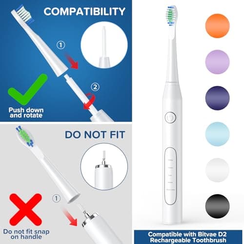 Harobey Replacement Toothbrush Heads 10 Pack Compatible with Bitvae Daily D2 Rechargeable Toothbrush, for D2 Toothbrush Heads Refills, White - Thumbnail 2