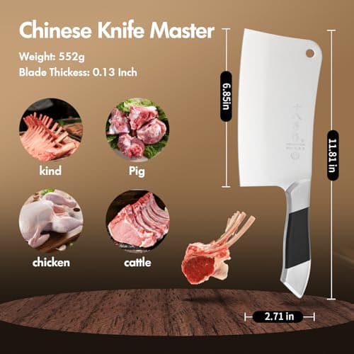 SHI BA ZI ZUO Heavy Duty Stainless Steel Bone Cleaver Knife for Home Chopping Bones - Thumbnail 5