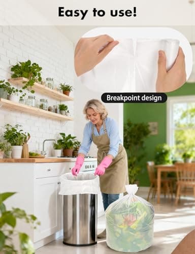 Trash bags 13 Gallon Biodegradable: Aievrgad Garbage bags for tall kitchen trash can liner, 50 count,Unscented, Heavy Duty, Thickened 1.26 Mil, for food/kitchen waste or Graden,white 50L - Thumbnail 5