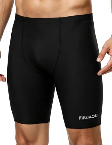 RIKUAOU Men's Athletic Swim Jammers, Square Leg Quick Dry Swim Shorts, UPF 50+ Swimsuit for Lap Swimming Training Surf, 9 inch Black