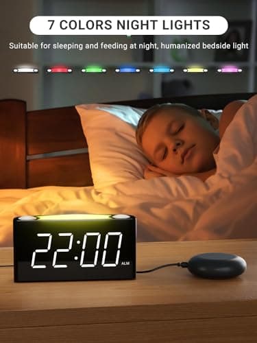 Vibrating Alarm Clock for Heavy Sleepers – Loud Alarm with Bed Shaker, 3 Wake Modes, Large 7.5” Display, 5-Level Dimmer, USB & Type-C Charging, Plug-in with Battery Backup for Bedroom, Teens & Deaf - Thumbnail 5