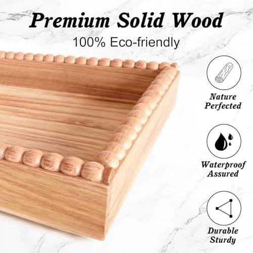 Xumilas 2-Tier Bathroom Countertop Organizer with 8 Hooks -Wooden Perfume & Makeup Storage Tray for Vanity Dresser, Farmhouse Skincare Organizer & Jewelry Holder for Kitchen Coffee Station - Thumbnail 4