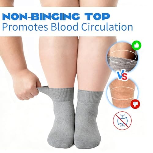 Forcool Diabetic Men's Women's Non Binding Loose Top Diabetic Wide Ankle Low Cut Cotton Diabetes Edema with Seamless Toe Socks, 6 Pairs Black/Gray/White Large - Thumbnail 3
