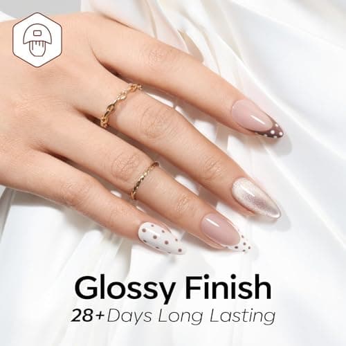 modelones Jelly Gel Nail Polish Set,Cat Eye Gel Polish Nude Brown White Jelly Neutral Skin Tone Hema Free 6 Colors Wedding Gel Polish Set Sheer Transparent Effect DIY French Nail Art Gifts for Women - Thumbnail 3