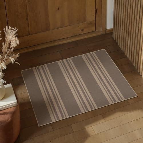 PureCozy Striped Easy Jute Rug 2x3 Nature Entryway Carpet Washable Non Slip Door Mat Farmhouse Neutral Non Shedding Entry Small Indoor Outdoor Rug for Kitchen Bedroom Mudroom Bathroom
