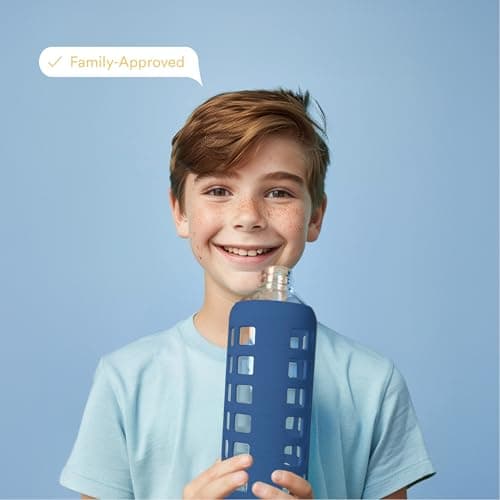 purifyou 40oz / 32oz / 22oz / 12oz Borosilicate Glass Water Bottle with Time & Volume Markers, Silicone Sleeve, Stainless Steel Lid | Reusable Glass Bottle for Water & Juice (22oz Chinese Porcelain) - Thumbnail 6