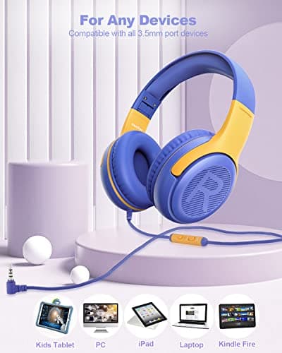 Kids Headphones Wired with Microphone for ipad Computer Laptop for Boys Girls Volume Limit Foldable Over Ear Headset for School 3.5mm Jack - Thumbnail 5
