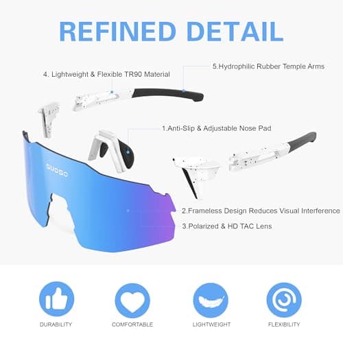 suoso Sports Cycling Sunglasses for Men: Lightweight UV Protection Polarized Sun Glasses for Youth Baseball Softball Running - Thumbnail 6