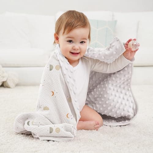 Susurration Baby Blanket for Unisex Boys Girls, Soft Nursery Minky Blanket with Muslin Cotton Front and Dotted Fleece Back, Receiving Blanket for Baby Newborn Infant, 30x40inch - Thumbnail 2