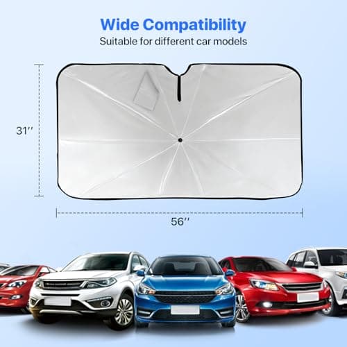 BITIANTEAM Windshield Sun Shade Umbrella - Protect Car from Sun Rays & Heat Damage Keep Cool & Protect Interior (56" L x 31" W) - Thumbnail 5