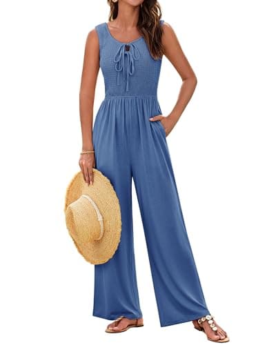 GRACE KARIN Trendy Fall Outfits for Women 2025 Elastic Waistband Jumpsuits Casual Jumpsuits for Women Blue XL - Image 1