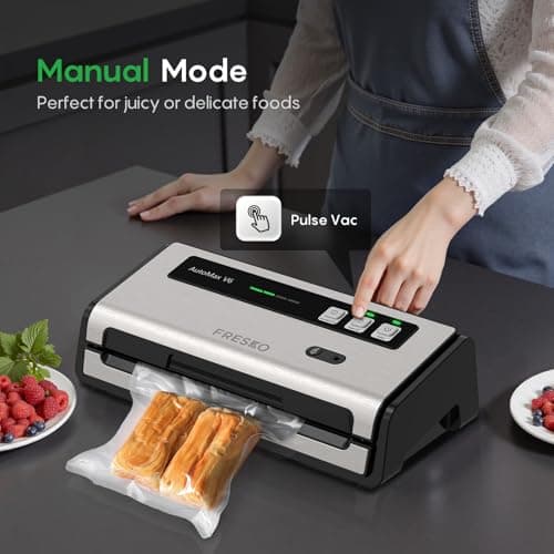 FRESKO Food Vacuum Sealer with Automatic Bag Detection, 0.2-inch Widened Heating Strip, Built-in Bag Roll Storage & Cutter, 2 Rolls Bags, Starter Kit - Thumbnail 5