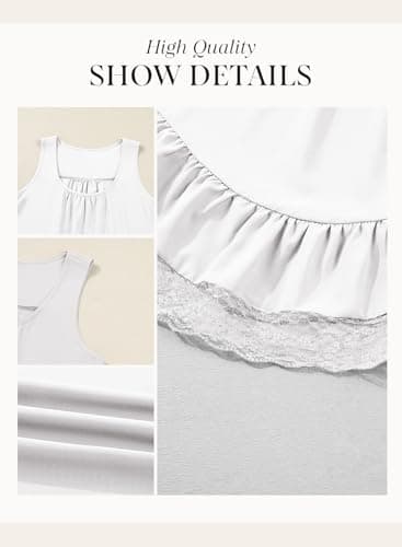 Dokotoo Casual Tank Tops for Women Round Neck Camisole Tops Ruffled Hem Shirt Lace Trim Sleeveless Blouse Summer Fashion Casual Shirts Flowy Boho White Tank Top Resort Wear L - Thumbnail 6