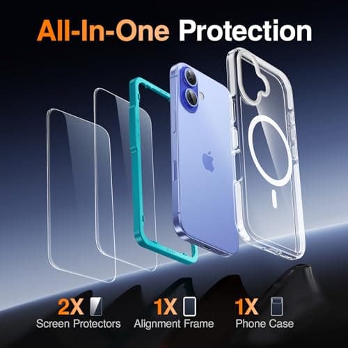 SMARTDEVIL for iPhone 16 Case with 2 Screen Protectors, [Compatible with Magsafe][Anti-Yellowing][Military-Grade Protection] Shockproof Slim Magnetic Phone Case with White Border Design - Thumbnail 3