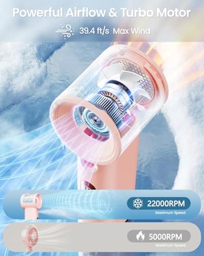 SWEETFULL Handheld Misting Fan Portable - 5000mAh Rechargeable Battery, Powerful Turbo Personal Mister Fans, 5 Speed, Mini Water Spray Mist Hand Fan for Travel, Outdoors, Beach Vacation (Pink) - Thumbnail 4