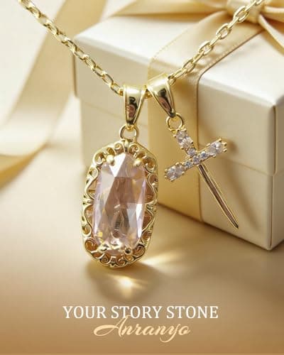 Anranyo 18K Dainty Gold Cross Necklace, Pink Birthstone Necklace, Hypoallergenic,Layered Necklaces for Women, Non Tarnish, Minimalist, Christian Gifts for Wife Daughter Sister Girlfriend - Thumbnail 4