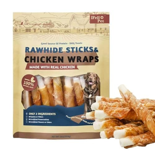 IFELLO PET Rawhide Sticks Wrapped with Real Chicken – High-Protein Long-Lasting Dog Chews – 70%+ Protein – 454g (1 lb)
