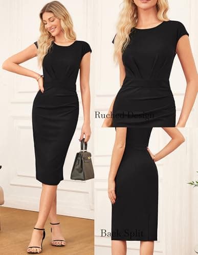 Navy Blue Dress for Women 2025 Summer Work Casual Dresses Trendy Midi Bodycon Dress Black 2XL - Thumbnail 4