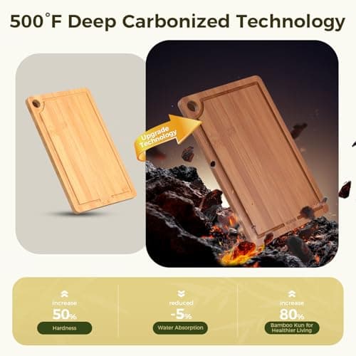 Bamboo Cutting Board for Kitchen – 3-Piece Wooden Boards with Juice Grooves, Side Handles, Non-Slip Mats – Perfect for Meat, Veggies Fruit,Cutting Board & Knife Sets – Ideal Kitchen Gift - Thumbnail 3