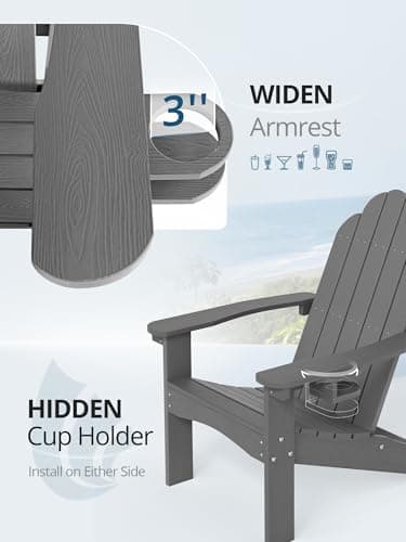 LUE BONA Matte HDPE Adirondack Chairs Set of 4 - Weather Resistant Seating with Cup Holder for Patio, Fire Pit, Deck & Cafe Patio, Dark Gray - Thumbnail 3