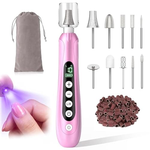 Pro Nail Drill Kit, Electric Nail File with UV Dryer Lamp & LED Light, 10000RPM Low Vibration & Noise, 10 Speeds, 3000mAh Cordless Nail dremel, Toenail Grinder for Manicure Pedicure Home Use, Pink - Image 1