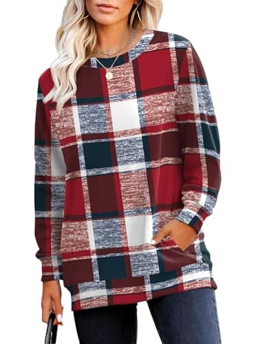 RUMIA Crewneck Fall Sweatshirts for Women Trendy- Women's Plain Long Sleeve Pullover Tops with Pockets Fashion - Image 1