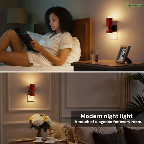 L LOHAS LED Night Light, Night Lights Plug into Wall, 0-100LM Bathroom Night Light, Dusk to Dawn Dimmable Nightlight, Modern Metal Red Nightlight for Bedroom,Mirror Restroom[2 Pack] - Thumbnail 6