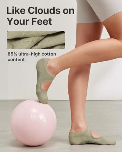 YOTTOY Pilates Socks for Women(6 Pairs)–Breathable, Grip-Enhanced Non-Slip Yoga Socks, Durable & Perfect for Home Workouts (US, Alpha, One Size, Regular, Regular, White) - Thumbnail 3