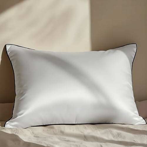 Mellanni Pure Silk Pillowcase Queen Size - Perfect for Hair and Skin, Preventing Wrinkles - Easy Care - Naturally Cooling Silk Pillow Cover with Hidden Zipper (Queen, White, Black Piping) - Image 1