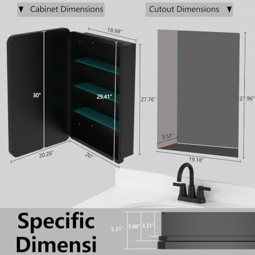 FOMAYKO Bathroom Medicine Cabinet with 20"x30" Stainless Steel Framed Mirror,Recessed or Surface Mounted Bathroom Mirror Cabinet,Storage Cabinet for Bathrooms, Guest Rooms, Apartments, Farmhouse Decor - Thumbnail 3
