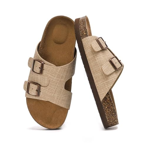 Bodantory Suede Cork Flat Sandals with Adjustable Buckle Arch Support Footbed Comfortable Slide Sandals for Women 2026 - Image 1