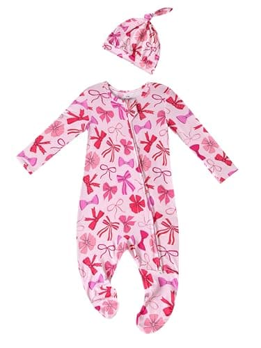 Joonberry Baby One-Piece Footies Long Sleeve Rompers 2-Way Zipper, Viscose from Bamboo Baby Bodysuit Clothes for Boys Girls(Bow, 1-3M) - Image 1