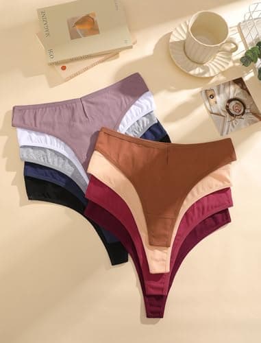 Sth Big Cotton Underwear for Women Breathable Sexy V-waisted Thongs Soft Stretchy Ladies Panties 9 Pack - Thumbnail 2