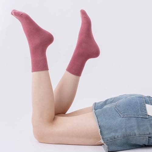HUGSWEET Thin Soft Cotton Crew Socks for Women Ankle above Bootie Socks Gifts for Women 5-10 Pairs - Thumbnail 3
