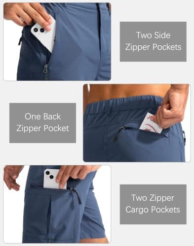 Pudolla Men's Hiking Cargo Shorts 9" Lightweight Outdoor Work Shorts for Men Travel Golf Camping Casual with 5 Zipper Pockets(Dark Navy Medium) - Thumbnail 5