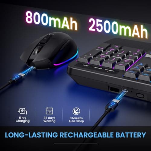 COLIKES Ergonomic Wireless Keyboard and Mouse Silent, Rechargeable Wave Keyboard with 15 Lighting RGB Backlit Effects, Soft Leather Wrist Rest, 3200 DPI Mouse for PC Computer Laptop Windows Mac - Thumbnail 4