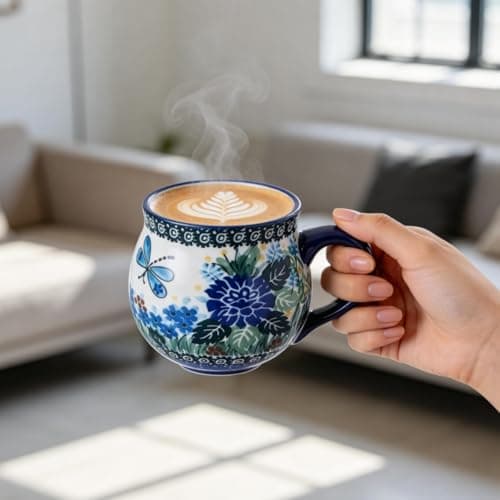 12 oz Ceramic Cup Hand-Painted Handmade Unique Porcelain Floral Mug for Tea Coffee Milk Microwave Dishwasher Safe, Polish Pottery Flower Mug 1 pc, Premium Elegant Gift - Thumbnail 5